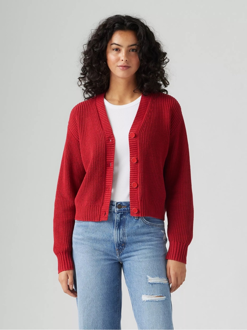 Levi's Red Button-Front V-Neck Women's Cardigan sweater medium M